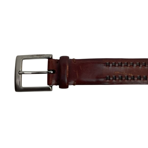 John W. Nordstrom Brown Leather Belt Woven Detail Mens 36 Handcrafted In USA - Picture 2 of 9
